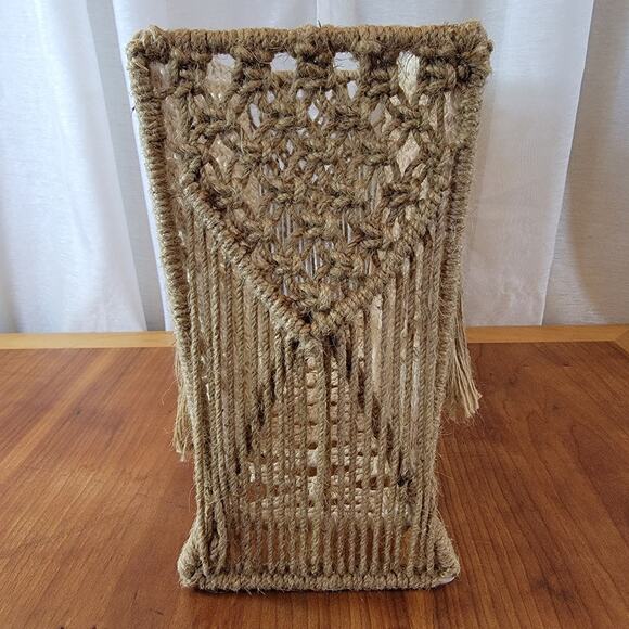 Vtg-Style Macrame Rattan Magazine Rack Bin with Tassels – Boho Storage – 25x7x12 - Picture 5 of 8